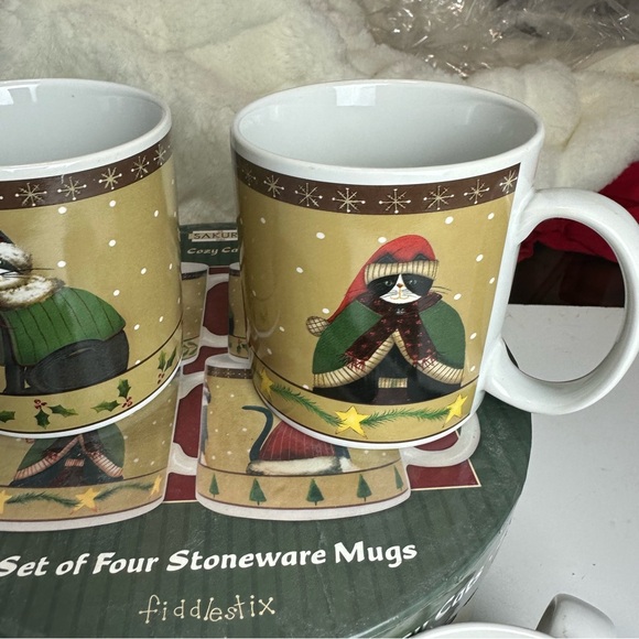 Sakura Cozy Cats Fiddestix Vintage Four Christmas Cats Mugs Dishwasher Safe - Picture 4 of 13